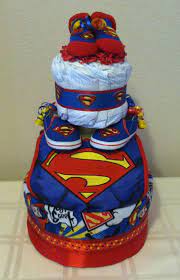 Baby Boy Superman 3 Tier Diaper Cake With Homemade Baby Blanket Superman Baby Shower Superhero Baby Shower Baby Shower Diaper Cake