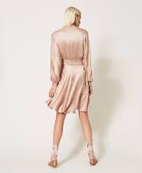 Satin Dress With Belt Woman Beige Twinset Milano