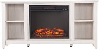 Electric fireplace tv stand in white with white faux stone freshen up your look with this ambience inspiring freshen up your look with this ambience inspiring media fireplace. Amazon Com Furniture Hotspot Electric Fireplace Tv Stand W Bookcases Narrow Media Center W Open Shelves White Home Kitchen