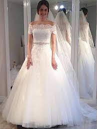Brautkleider 2018 für deine hochzeit das richtige kleid. Brautkleider Sweep Pinsel Zug Duchesse Linie Carmen Ausschnitt Kurze Armel Tulle Ow121