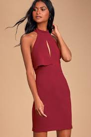 Rayleigh Burgundy Lace Halter Bodycon Mini Dress Black Homecoming Dress Beaded Bodycon Dress Bodycon Mini Dress
