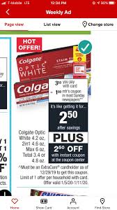 The cvs app works on both android and iphone smart phones. Free Colgate Optic White Toothpaste At Cvs App Has 1 Off Or Use Coupons Com For 1 Off Kiosk In Store Gives You 2 50 Off On Sale In Ad For 3 50 Making It Free Freebies