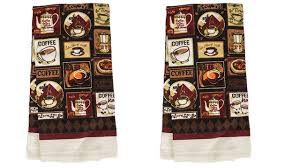 It has an unusual coffee cup kitchen table and four chairs, cafe decor on the wall and coffee night light. Potholders Kitchen Linens Kitchen Towels 2 Each Linen Coffee Set Coffee Cafe Kitchen Decor Towel Linen Set Of 4 Pieces Coffee Themed Design Potholders Kitchen Dining Botani Com Au