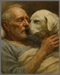 Echte Liebe . „Bitte, bring mir meinen Whitey. Ich möchte mich  verabschieden… Zwing ihn nicht, erklär es ihm einfach. Er versteht alles“,  bat der Vater leise. Der Sohn nickte und ging, um