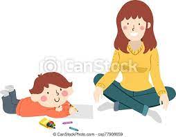 Art projects for kids.org is a participant in the amazon services llc associates program, an affiliate advertising program designed to provide a means for me to earn fees by linking to amazon.com and affiliated sites. Kid Boy Draw Mom Model Illustration Illustration Of A Kid Boy Lying Down The Floor And Drawing His Mother With Her Sitting Canstock