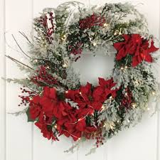 Juniper Wreath 22 Inch Lighted Wreath Pre Lit Wreath Red Poinsettia Christmas Wreath Holiday Decor Made In Canada Front Door Christmas Wreaths With Lights Christmas Wreaths Pre Lit Wreath
