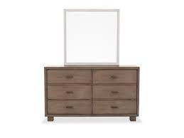 The finish over replicated oak grain easily complements other furniture finishes. 34 Contemporary Six Drawer Dresser In Smoky Gray Mathis Brothers Furniture