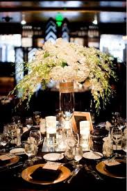 Black And Gold Wedding Table Settings Black Gold And Ivory Black And Gold Centerpieces White Floral Centerpieces Black Gold Wedding