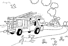 Coloriage Les Pompiers Et Le Camion Avec Un Chien Gratuit Metiers Coloriage Pompier Coloriage Livre De Couleur