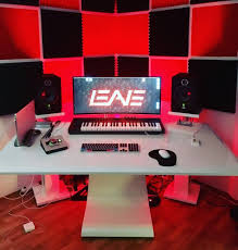 Red Black And White Cool Home Studio Of Dj And Producer Leave In Salzburg With An Idesk And A Couple O Music Studio Room Music Studio Decor Home Studio Music