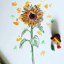 Sonnenblume Gemalt Mit Pinselstiften In 2020 Sonnenblumen Malen Blumen Malen Sonnenblumen
