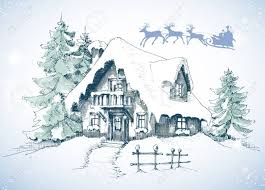 Christmas Card Winter Landscape Snow House And Pine Trees Royalty Free Cliparts Vectors And Stock Illustration Image 88108194 Escape your cold weather blues with some virtual winter log cabin inspiration. christmas card winter landscape snow house and pine trees