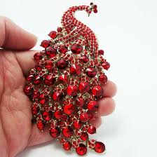 Aliexpress Com Ttjewelry Uzerinde Guvenilir Bros Moda Tedarikcilerden 4 33 Moda Tavuskusu Kus Pin Bros Kirmizi Elmas Kristal Satin Alin Kristal Kus Bros