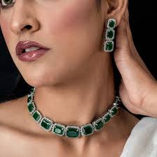 Emerald Choker Necklace Emerald Green Diamond Necklace Emerald Choker  Necklace LUXURY Green American Diamond Jewelry Set