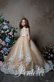 Pentelei 2019 Champagne Flower Girl Dresses For Weddings Jewel Neck Lace Littl Flower Girl Dresses Champagne Flower Girl Dress Lace Wedding Flower Girl Dresses