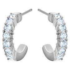 Mini Hoop Pierced Earrings Blue Rhodium Plated Swarovski Com