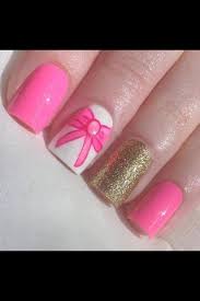 Pink White And Gold Nails Maybe For Baby Shower Bow Nail Art Pink Nails Short Nail Designs