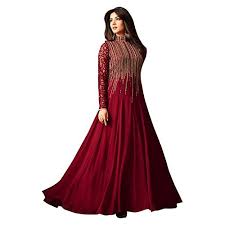 The green colour combined with the dull gold work lends a classy charm to the outfit. Buy Radhe Fashion Red Georgette Designer Wedding Party Wear Gown Online Looksgud In