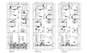 Floor Plan Of 3 Storey Residential Building 8 00mtr X 19 00mtr With Section In Dwg File In 2020 Apartment Plans Floor Plans How To Plan