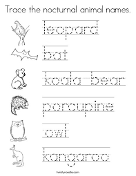 Vegetables coloring and tracing pages vegetables are not just good for health, also excellent for coloring and tracing. Trace The Nocturnal Animal Names Coloring Page Twisty Noodle