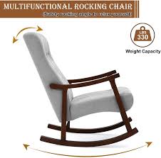 Vintage doll wooden upholstered rocking chair rocker antique for decor kids. Avawing Upholstered Rocking Chair With Fabric Padded Seat Comfortable Rocker Solid Wood For Living Room Modern High Back Armchair Adult Single Sofa Old Man Chair Living Room Furniture Home Kitchen Femsa Com
