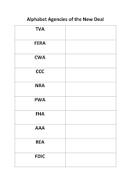 Alphabet Agencies Of The New Deal Chart Activity