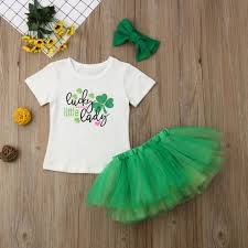 Toddler Baby Girl Short Sleeve Clover T Shirt Top Tutu Tulle Skirt With Headband