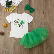 toddler baby girl short sleeve clover t shirt top tutu tulle skirt with headband