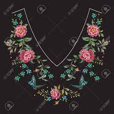 Draw floral patterns when designing with help. Embroidery Neck Line Floral Pattern With Roses Vector Embroidered Royalty Free Cliparts Vectors And Stock Illustration Image 83414242