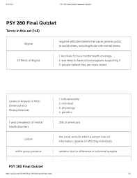 Start studying unit 8 health test. Psy 280 Final Quizlet Flashcards Quizlet Psy 280 Final Quizlet Terms In This Set 145 Stigma Studocu