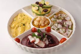 Piqueo Marino No Recipe Use Seviche And Causa In 2 Portions Each With Olives In Center Peruvian Recipes Peruvian Cuisine Peruvian Dishes