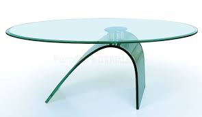 It comes with an oval top that rests upon a metal base, with acrylic legs that definitely stand out the moment you walk into the room. Clear Glass Top Artistic Coffee Table With C Shape Glass Base