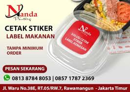 Stiker makanan berkualitas (stiker elastis, saat dilepas tidak meninggalkan bekas) untuk branding, tersedia pilihan contoh / desain produk. Cetak Sticker Lebel Label Makanan Kemasan Nanda Printing