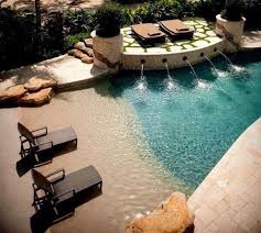 I Think A Beach Themed Pool Would Be A Must Would Have To Have Real Sand Aswell Beach Entry Pool Pool Cool Pools