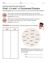 Once complete, check each word and correct if necessary. Phonics And Spelling Practice Final Ch And Tch Consonant Clusters Worksheet Education Com