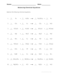 Balance the following equations and indicate the type of reaction taking place: Answer Key For The Balance Chemical Equations Worksheet Balancing Equations Chemical Equation Equations