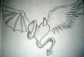 Angel And Devil Drawing Black And White Pin By Cathy Gayton On Tattos Angel Drawing Heart Drawing Demon Drawings