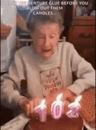 A birthday cake with six candles, a lettering and a big red heart in the center. Dentures Candles Gifs Tenor