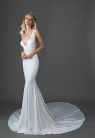 V Neck Crepe Sheath Wedding Dress With Crystal Embellishments Pnina Tornai Style 46 Pnina Tornai Wedding Dress Wedding Dresses Kleinfeld Kleinfeld Bridal