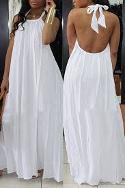 Lovely Fashion Halter Neck Backless White Chiffon Floor Length Dress Dresses Lovelywholesale Wholesale Shoes Wholesale Clot Fashion Casual Dresses Chic Dress