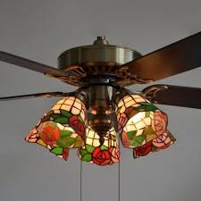 Get access to technologically advanced ceiling fan with led lights at alibaba.com for relaxing, cool air at all times. 5 Lights Floral Ceiling Fan Rustic Stained Glass Semi Flush Mount Light With Blade For Restaurant Takeluckhome Com