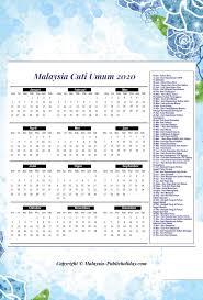 Kalendar cuti umum malaysia 2020 (hari kelepasan am). 2020 Cuti Umum Malaysia Kalendar