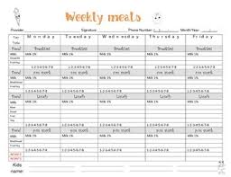 Food Chart Menu Child Care