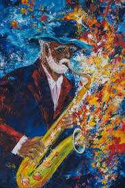 Acryl Gemalt Leinwand Musik Saxophon Strassenmusik New York Menschen Art Painting Christina