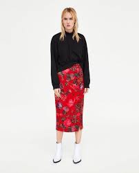 Purchase Red Skirt Zara Up To 70 Off Sale zara floral jacquard mini frill frayed skirt size uk 6 8 10 us 2 4 6 ❤.