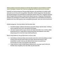 Teknologi maklumat dan komunikasi dalam pengajaran dan pembelajaran kertas projek ini diserahkan kepada sekolah siswazah sebagai memenuhi sebahagian daripada keperluan ijazah sarjana pendidikan ( teknologi pengajaran ) universiti utara malaysia oleh: Berikan Pendapat Anda Tentang Penggunaan Teknologi Dalam Pengajaran Dan Pembelajaran Di Sekolah Rendah