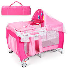 Buy Honey Joy Pack And Play With Bassinet 4 In 1 Portable Baby Playard With Changing Table Net Cute Toys Diaper Storage Bag Music Box Wheels With Brake Foldable Newborn Play Yard W Carry