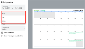how to print a google calendar