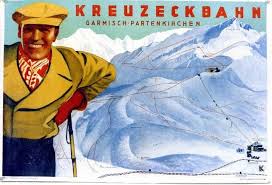 Bayern Plakat Kreuzeckbahn Garmisch Partenkirchen Historische Tourismus Werbung Reiseplakate Vintage Poster Plakat Retroposter Tourismus