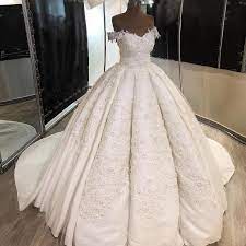 The ball gown silhouette gives life to the ball gown stands out for a number of reasons, not least because of the plentiful fabric choices for a traditional look which highlights the elegance of the ball gown silhouette, a creamy satin or. Vintage Off Shoulder Satin Ball Gown Wedding Dress Lace Embroidery Alinanova
